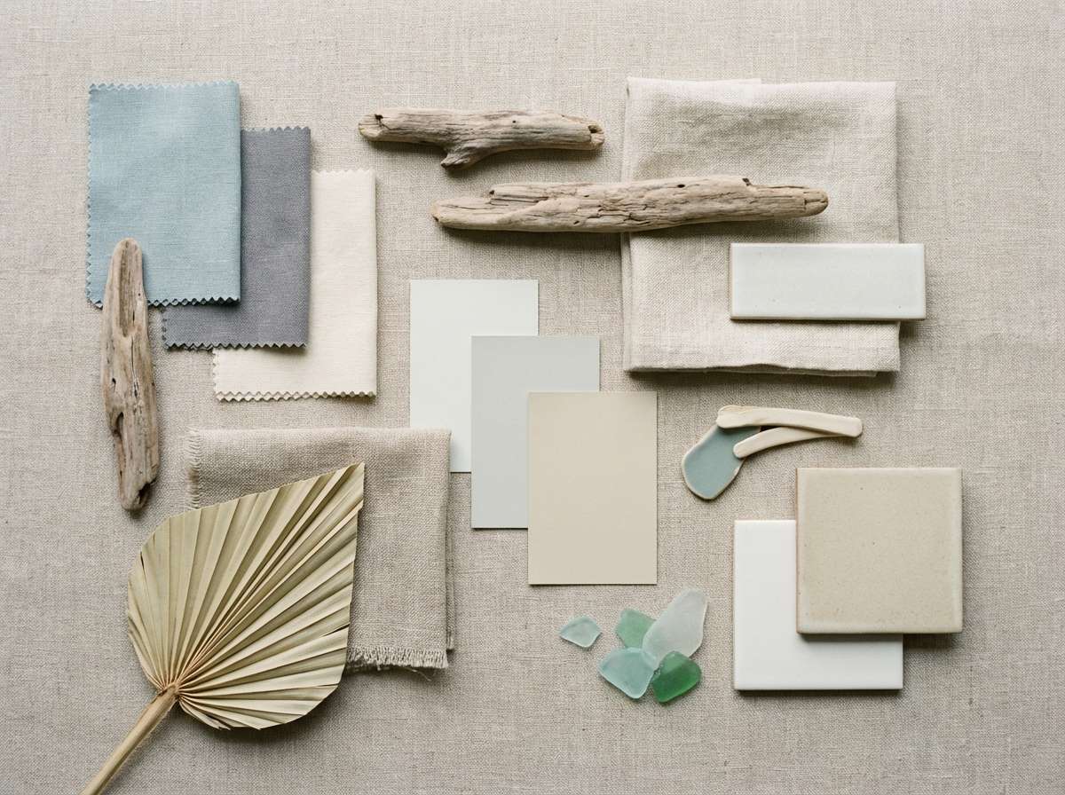 coastal moodboard with linen