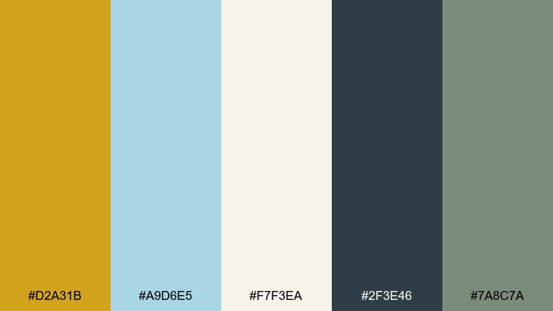 coastal mustard mist color palette with hex codes