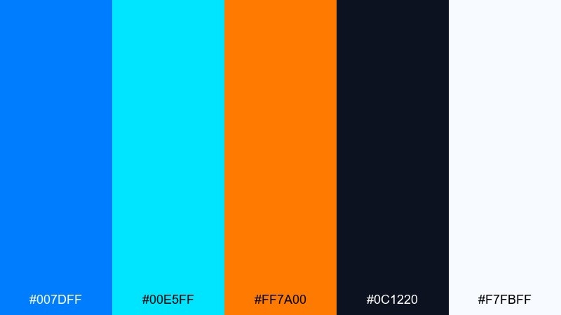 coastal neon electric blue color palette with hex codes