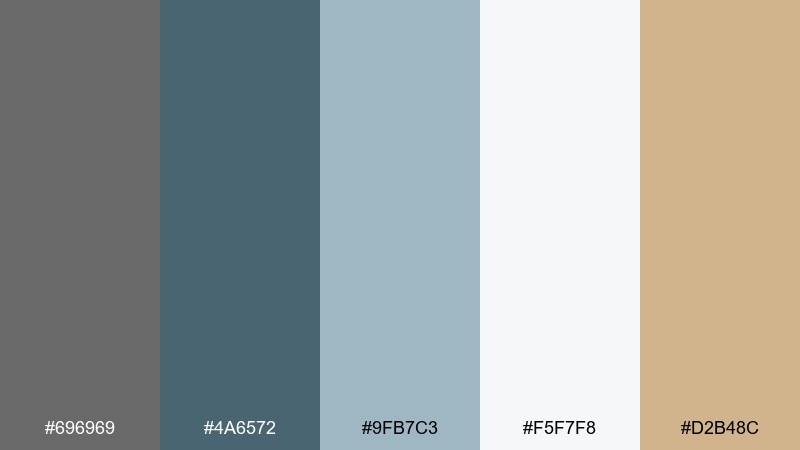 coastal overcast dim gray color palette with hex codes