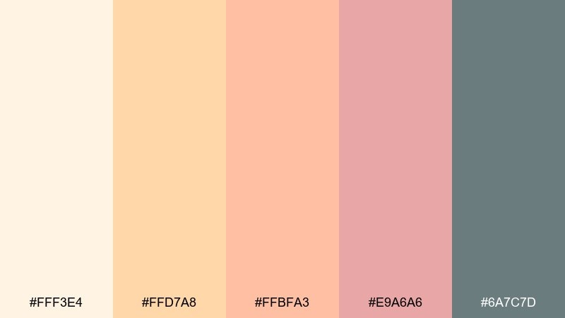 coastal peach breeze peach yellow color palette with hex codes