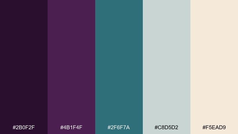 coastal plum and sand eggplant color palette with hex codes