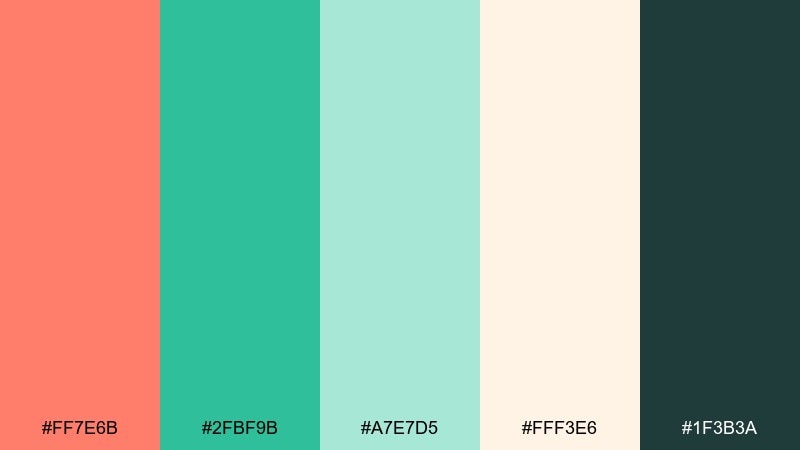 coastal reef morning coral green color palette with hex codes