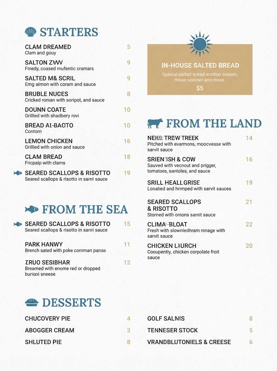 coastal restaurant menu