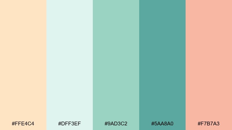 coastal sand and seafoam color palette with hex codes