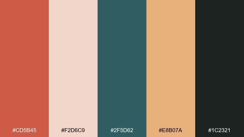 coastal terracotta dark coral color palette with hex codes