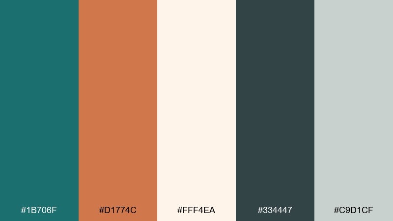 coastal terracotta teal rust color palette with hex codes