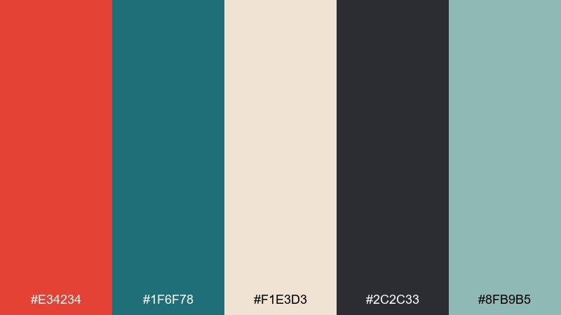 coastal terracotta vermilion color palette with hex codes