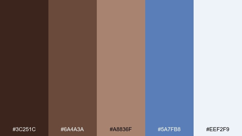 cocoa and cornflower chocolate brown color palette with hex codes