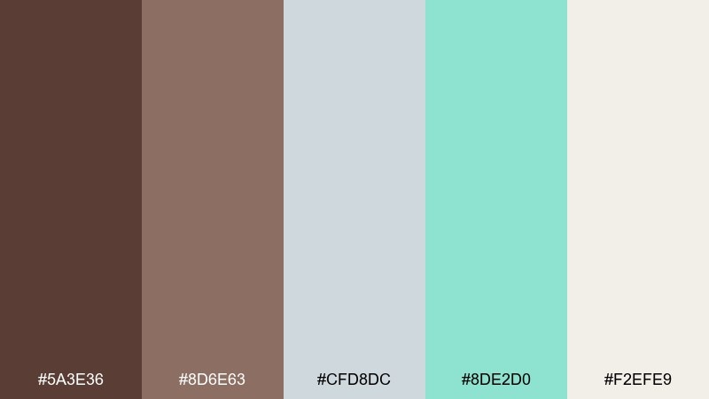 cocoa and mint color palette with hex codes