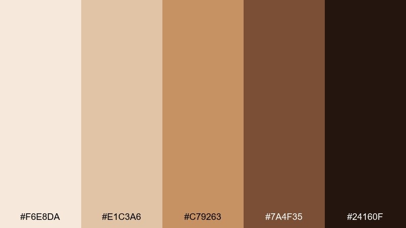 cocoa caramel mix coffee cream color palette with hex codes