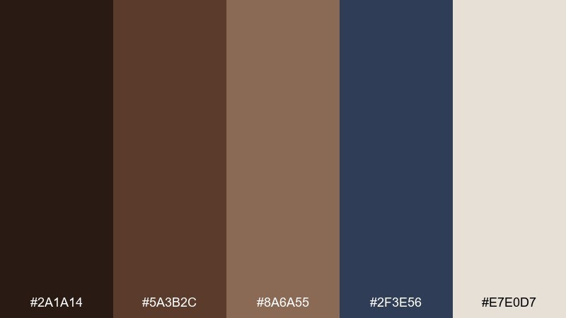 cocoa denim chocolate color palette with hex codes