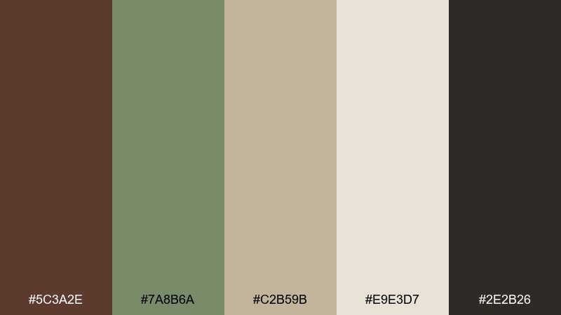 cocoa sage coffee brown color palette with hex codes