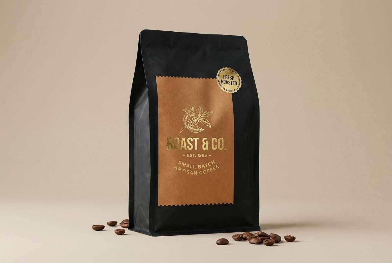 coffee packaging with gold stamp