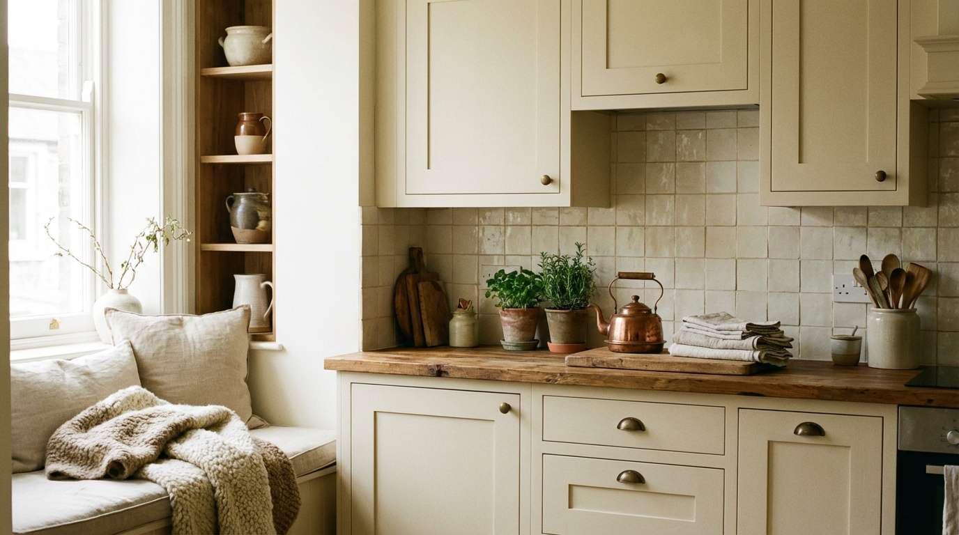 cozy kitchen in warm neutrals