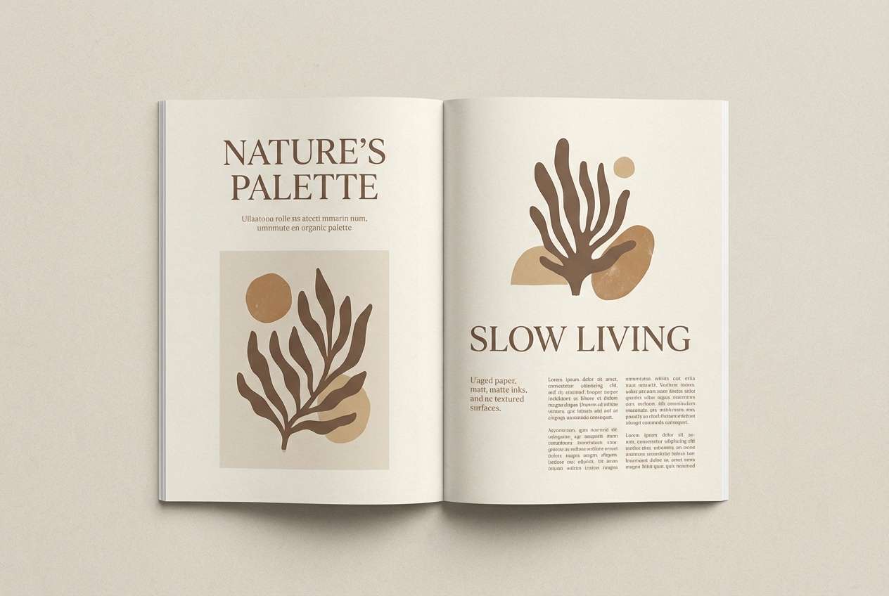 warm editorial spread layout