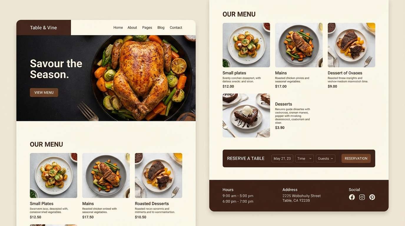 restaurant website ui mockup