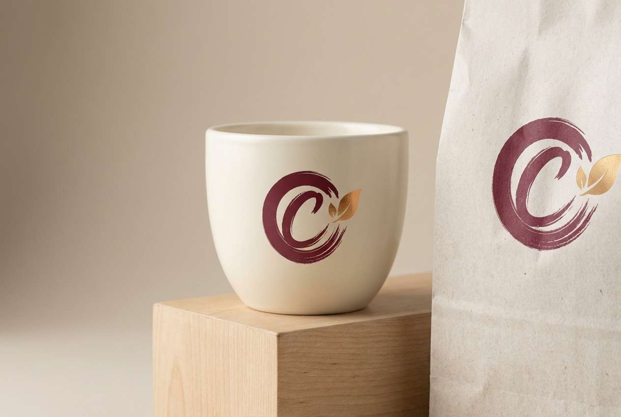 coffee cup branding mockup using maroon and gold color palette
