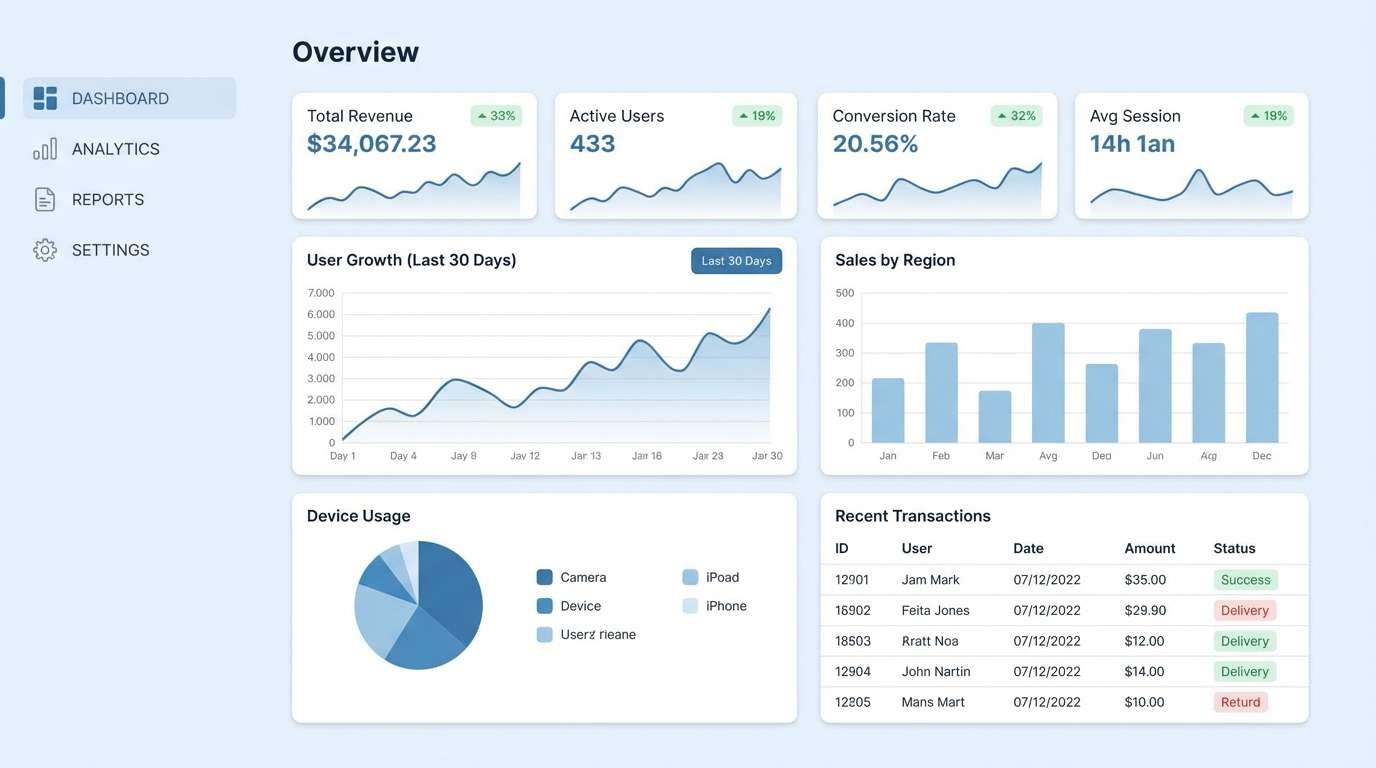 blue analytics dashboard ui