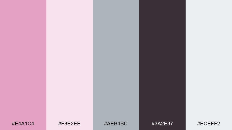 cool gray balance pale magenta color palette with hex codes
