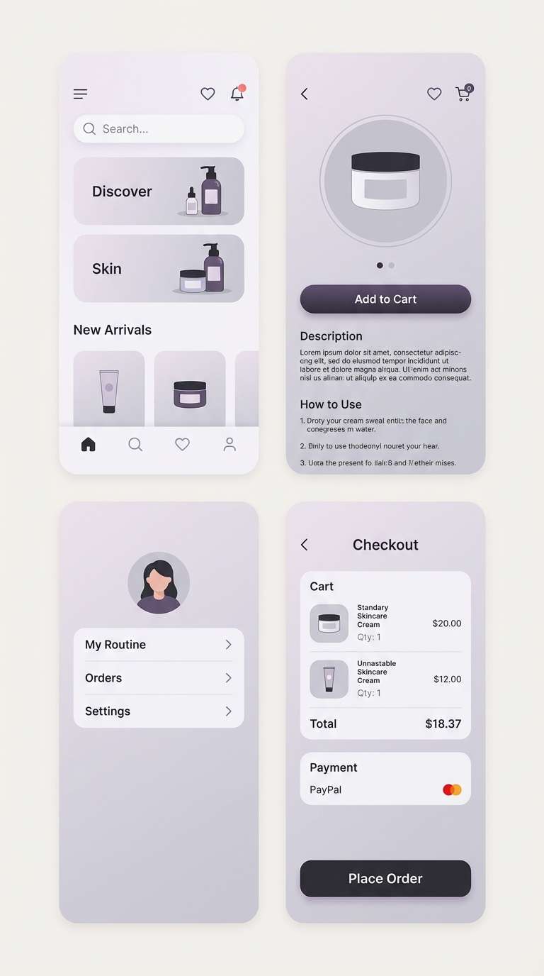 beauty app ui screens