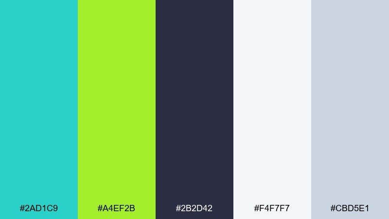 cool sprout balance turquoise lime green color palette with hex codes