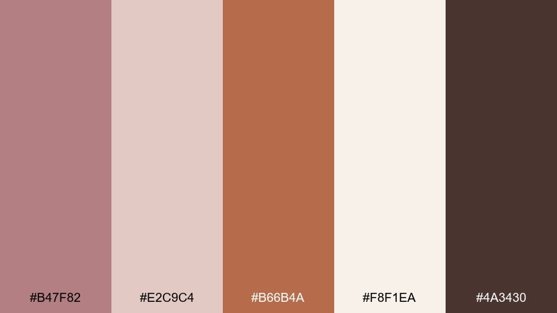 copper and cream rose taupe color palette with hex codes