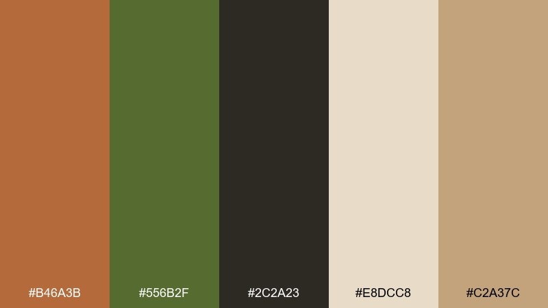 copper & olive heritage color palette with hex codes