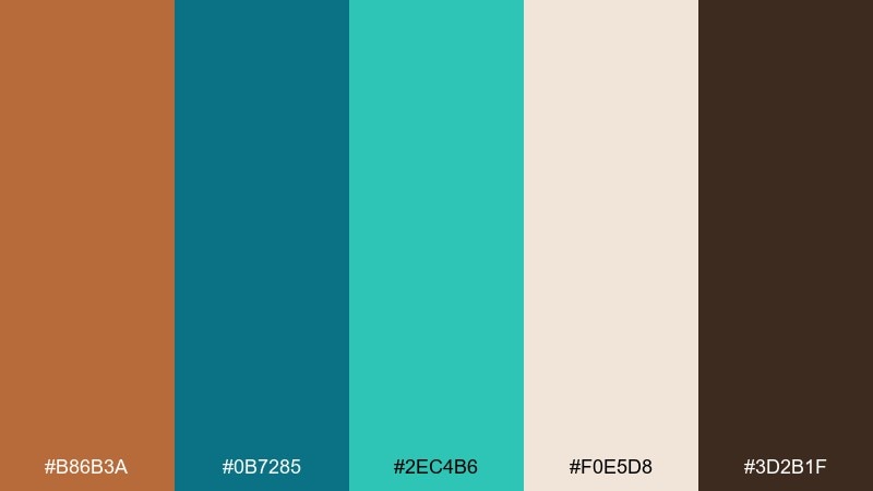 copper & teal mosaic color palette with hex codes