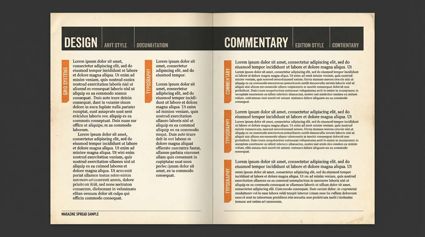 editorial layout with orange tabs