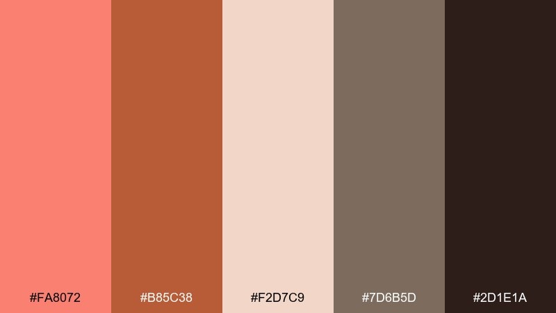 copper autumn glow salmon color palette with hex codes