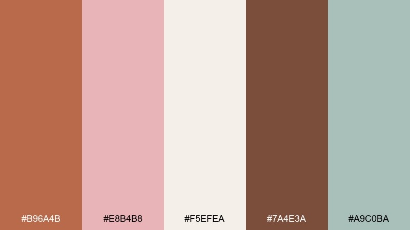 copper blush wedding color palette with hex codes
