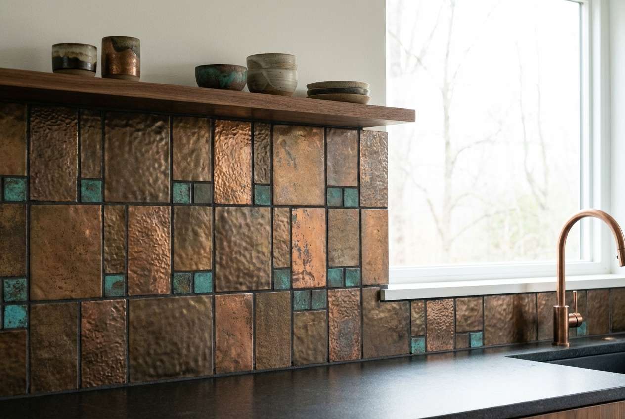 verdigris backsplash tile detail