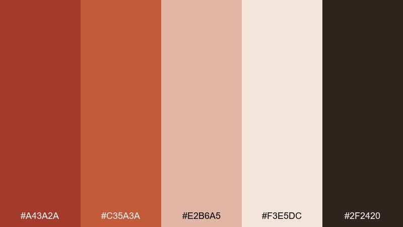 copper clay ruddy color palette with hex codes