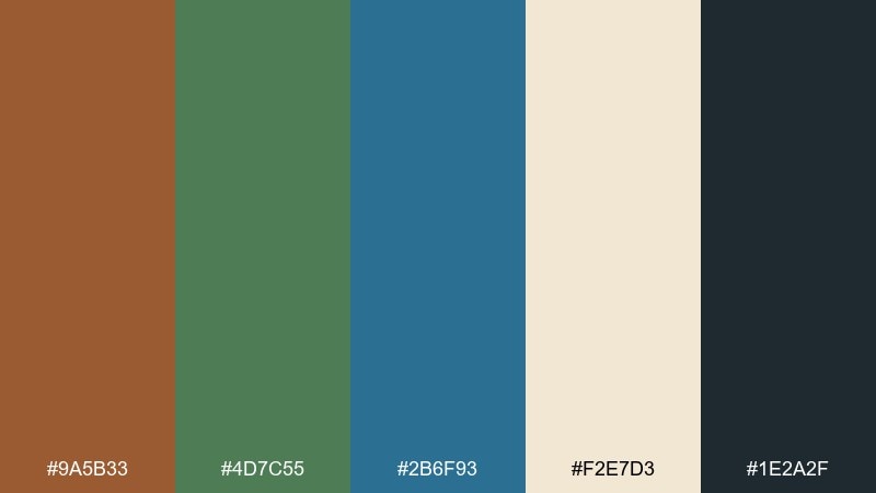 copper coastline brown green blue color palette with hex codes