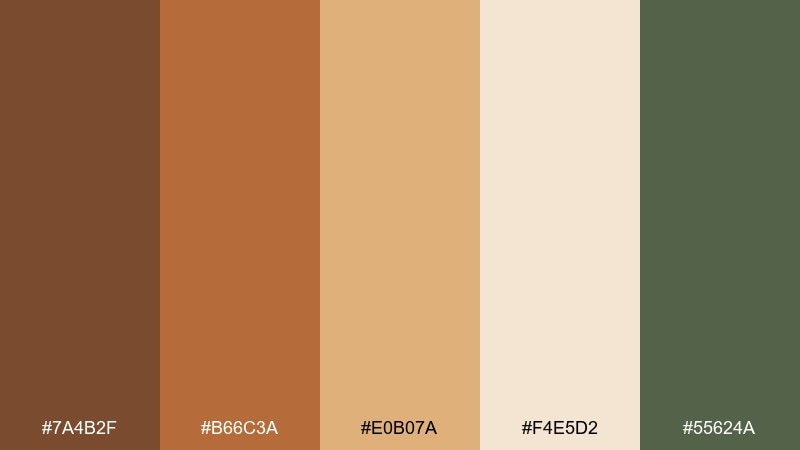 copper dusk botanicals golden brown color palette with hex codes
