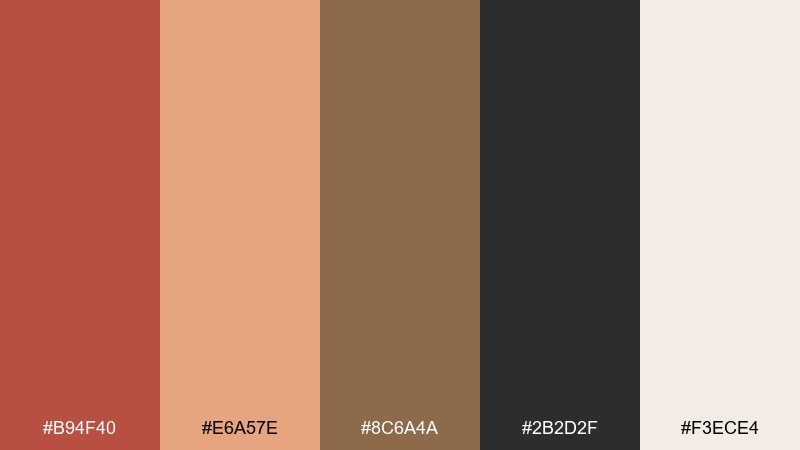 copper dusk dark coral color palette with hex codes