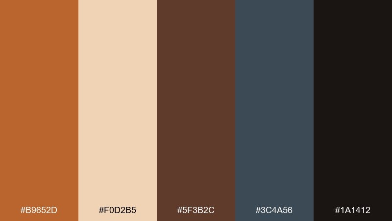 copper dusk raw sienna color palette with hex codes