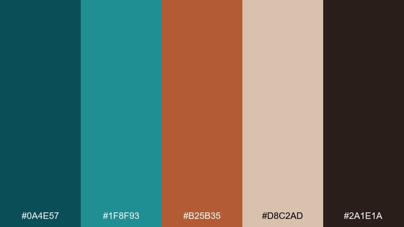 copper espresso teal copper color palette with hex codes