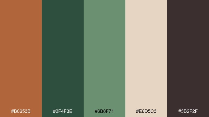 copper forest cabin color palette with hex codes
