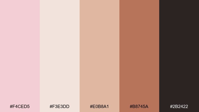 copper kiss champagne pink color palette with hex codes