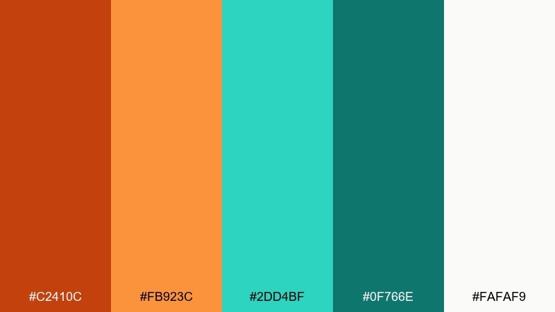 copper mint minimal orange cyan color palette with hex codes