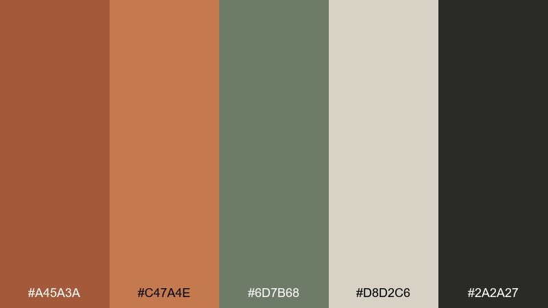 copper patina earth color palette with hex codes