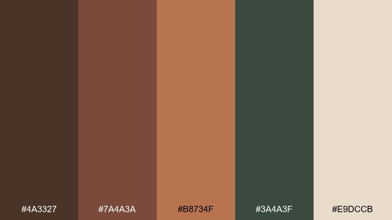 copper pine umber color palette with hex codes