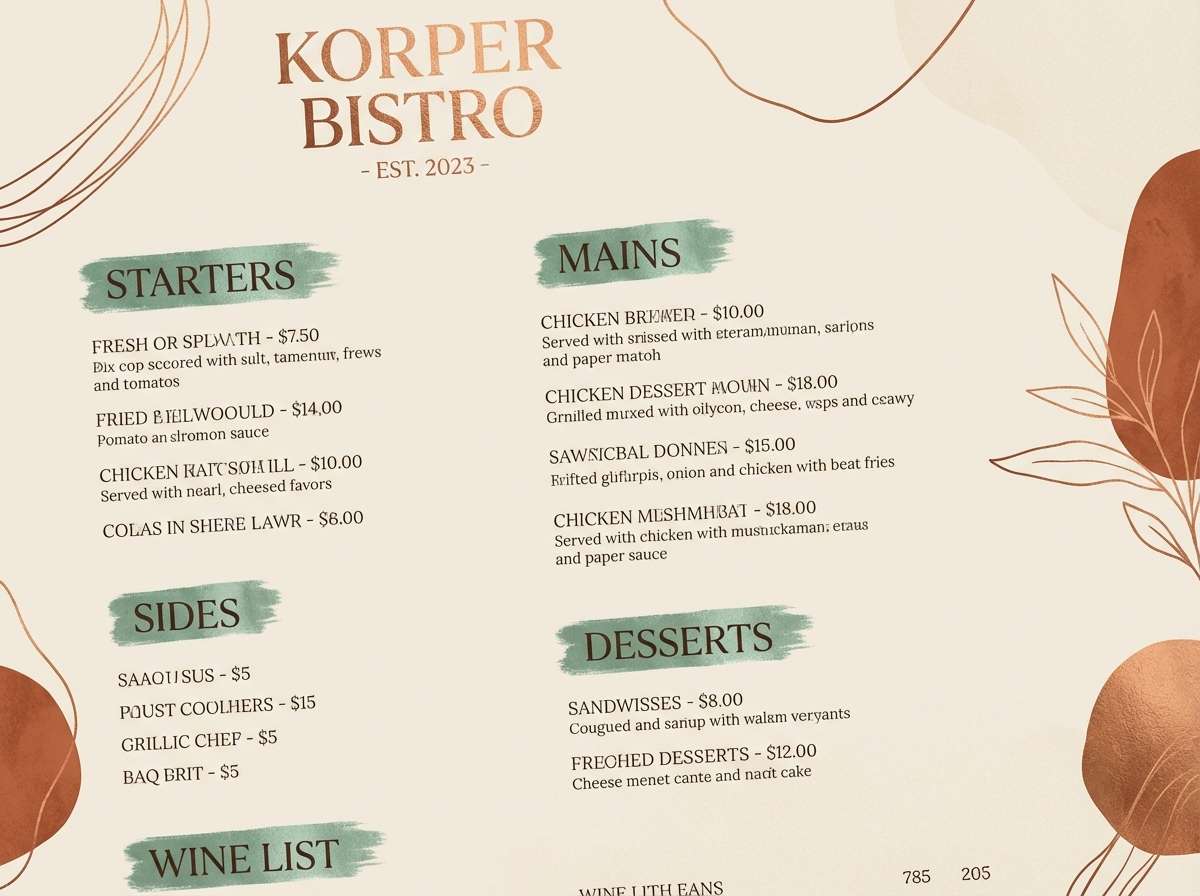modern bistro menu