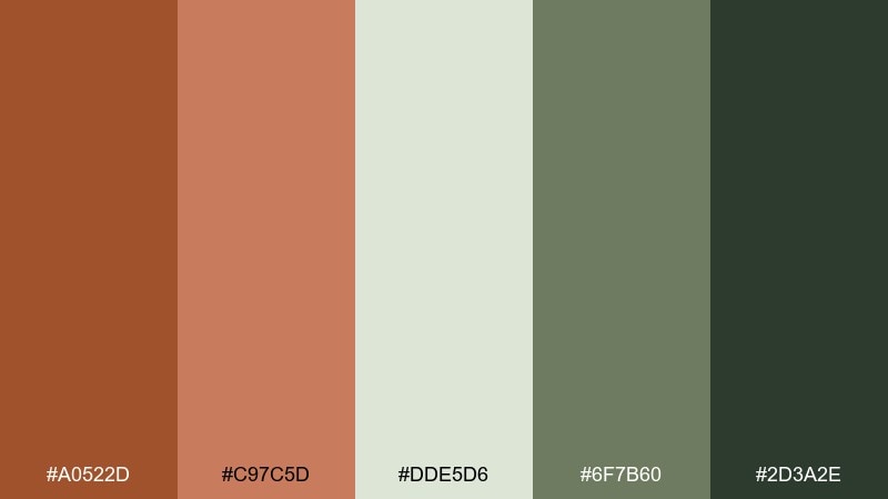 copper sage sienna color palette with hex codes