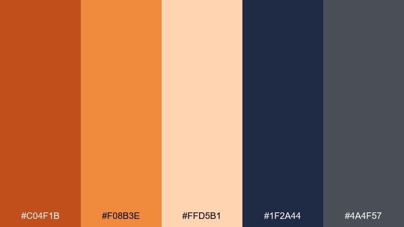 copper sunset dark orange color palette with hex codes