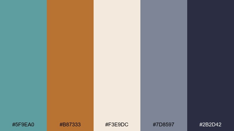 copper tide cadet blue color palette with hex codes