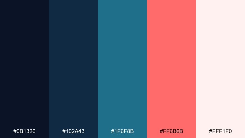 coral after dark midnight blue color palette with hex codes