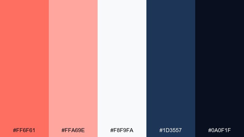 coral and navy classic color palette with hex codes